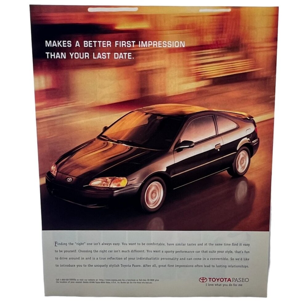 1997 Toyota Paseo Print Ad Vintage 90s Economy Car Compact